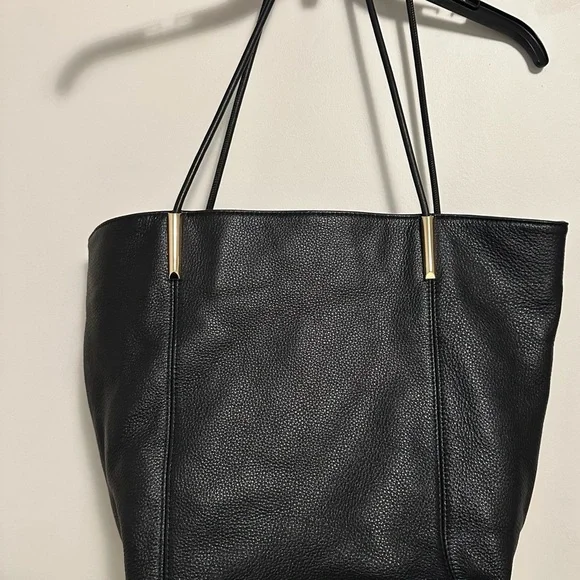 Anthropologie Black Leather and Gold Tote Bag with Minimalist Design - Picture 3 of 4